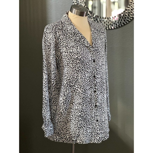 Zara Womens XS Long Sleeve Animal Print Blouse Black White Work Office Party - Picture 2 of 7